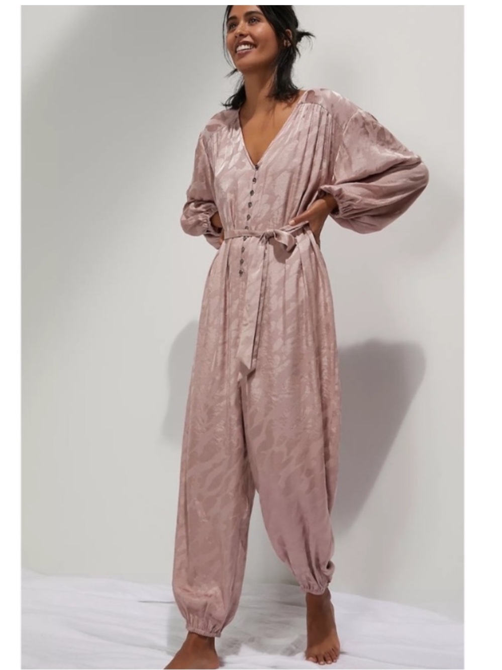 Anthropologie Laurentia Pink Jacquard Jumpsuit Size XL NWT